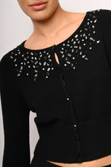 Cardigan crop con strass