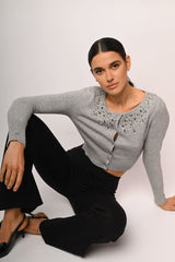 Cardigan crop con strass