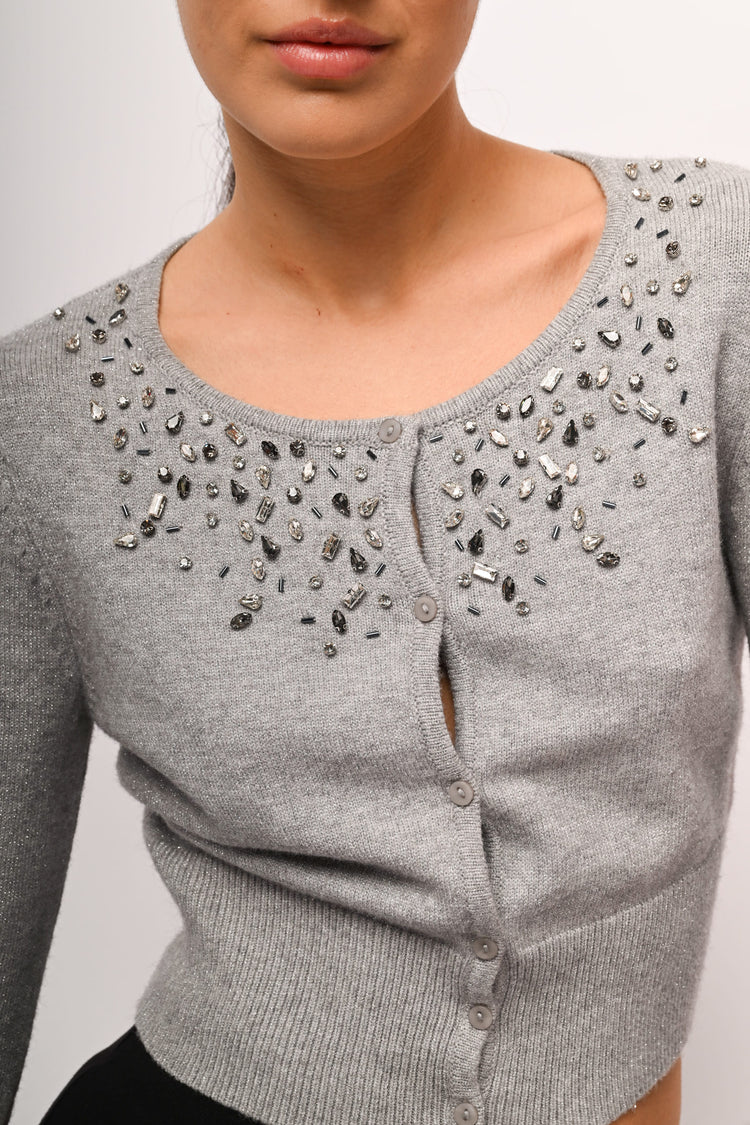 Cardigan crop con strass