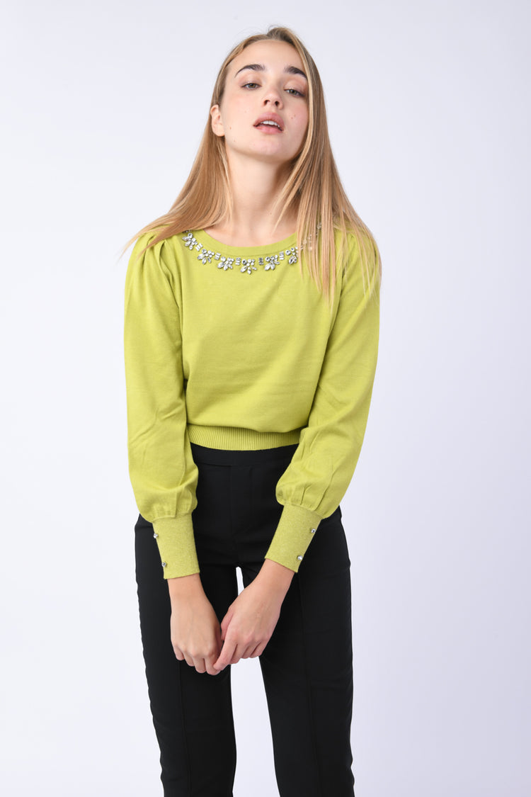 Pull con cristalli decorativi