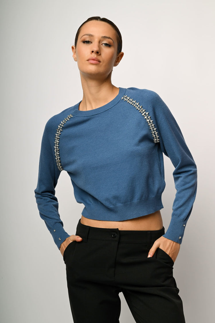 Pull crop con decorazione strass