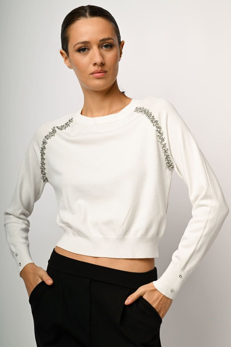 Pull crop con decorazione strass