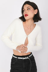 Cardigan crop con bottone a fiocco