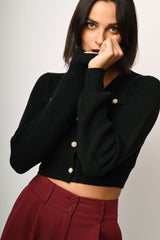 Cardigan crop con bottoni gioiello