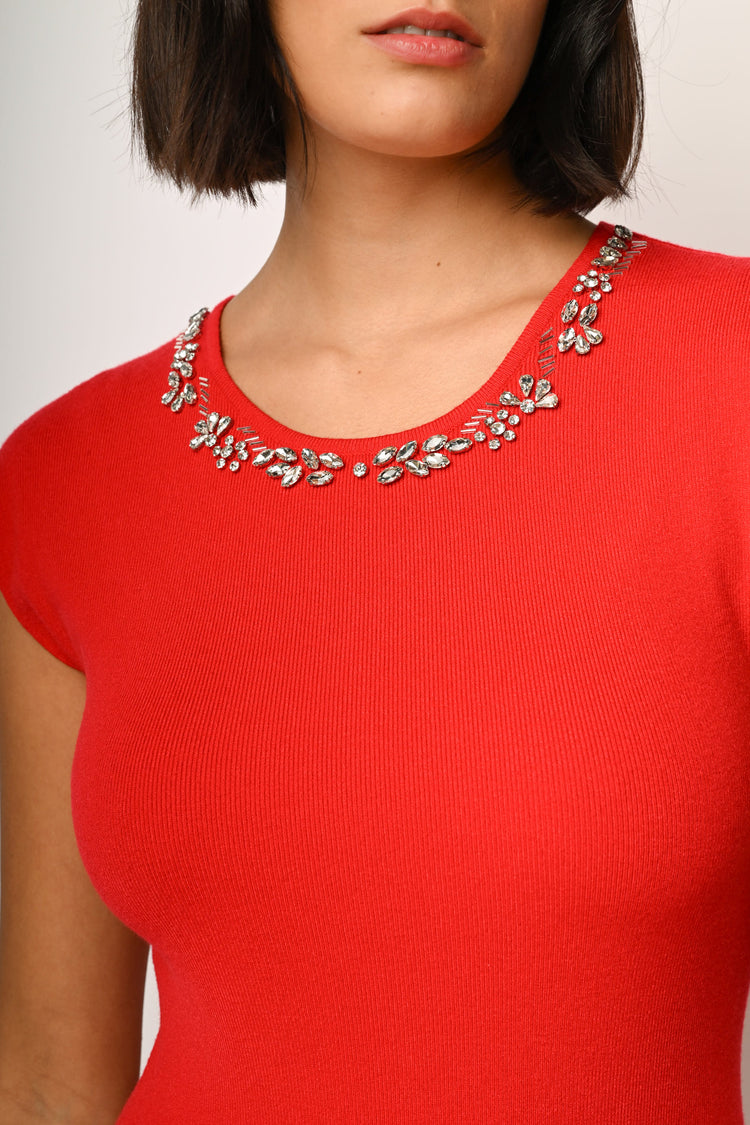 Abito in maglia con decorazione strass