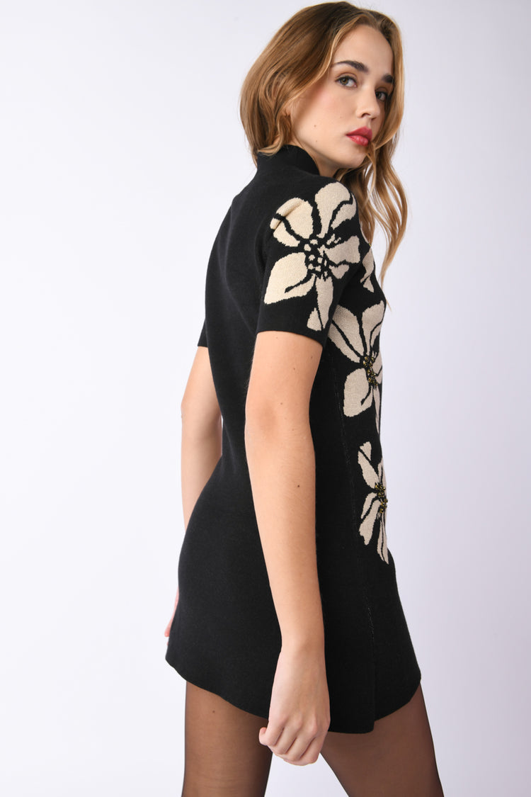 Mini abito in maglia jacquard floreale