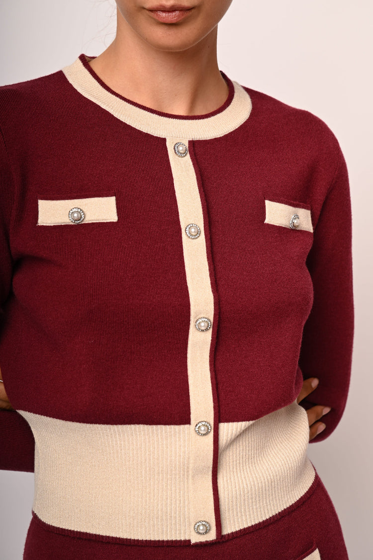 Cardigan con profili a contrasto e bottoni gioiello