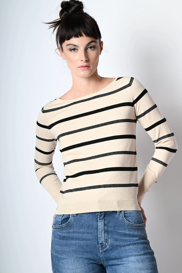 Pull a righe in maglia lurex