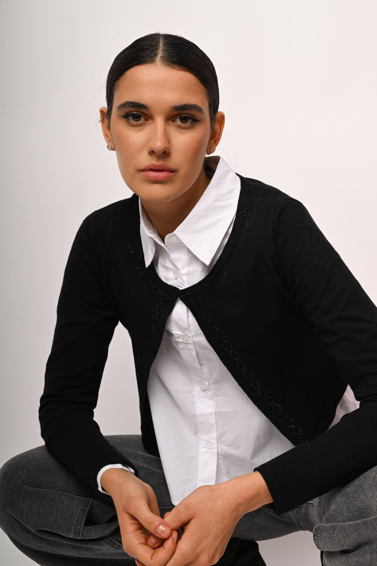 Cardigan crop con profili strass