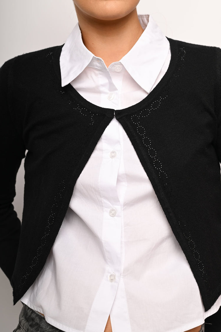 Cardigan crop con profili strass