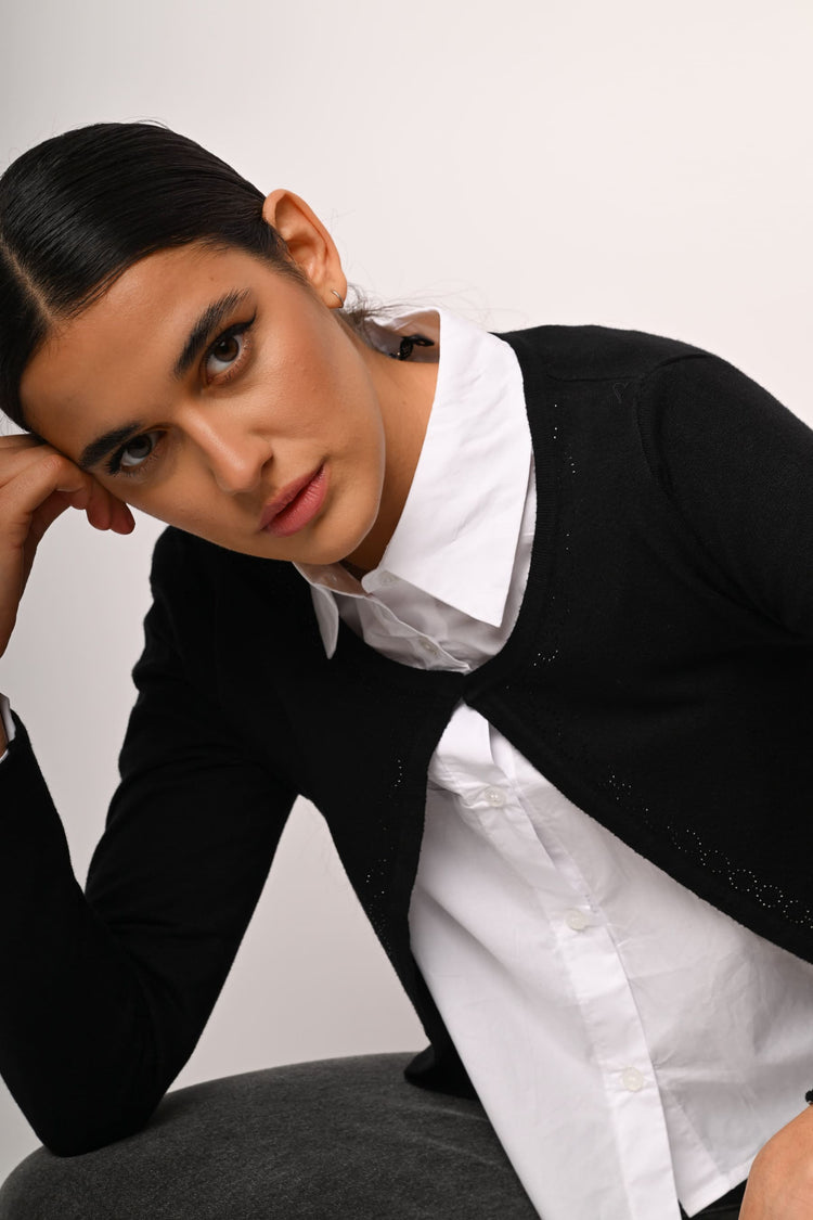 Cardigan crop con profili strass