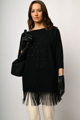 Pull con strass e frange