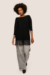 Maxi pull con strass e frange