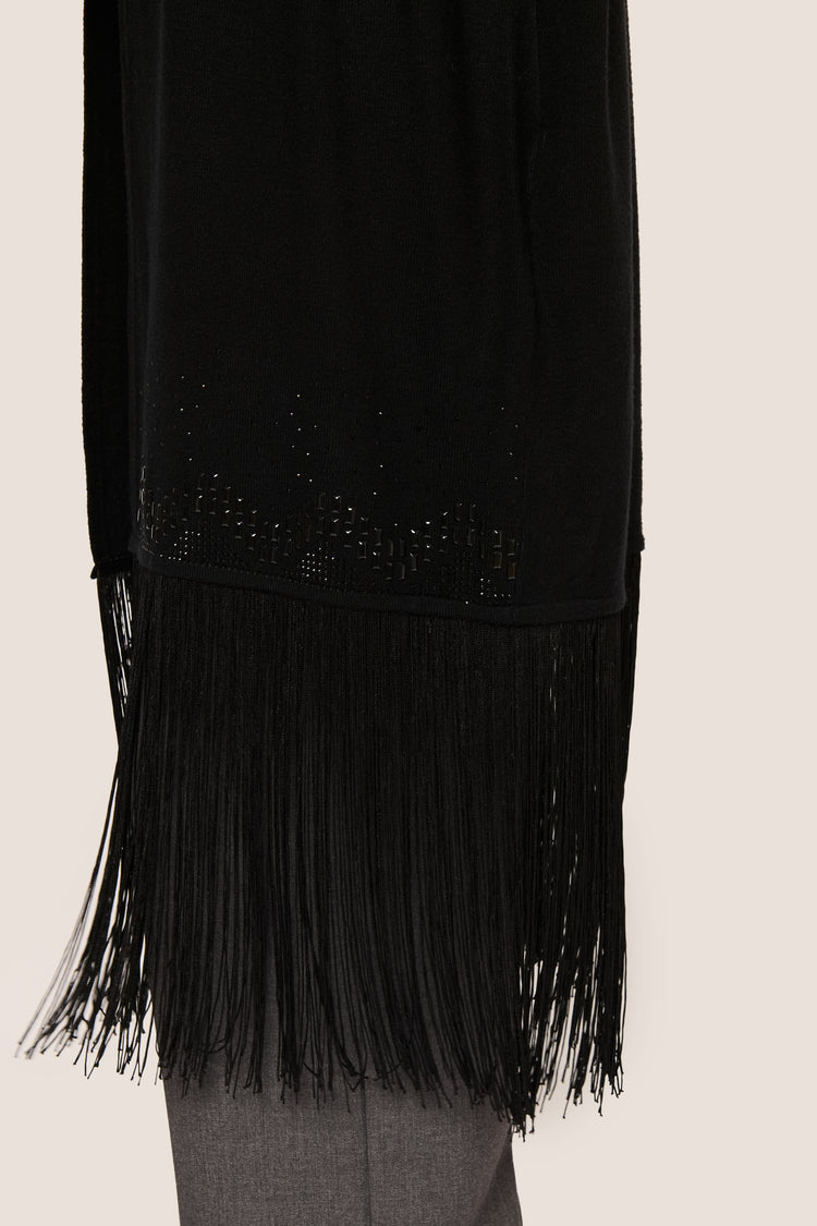 Cardigan lungo con strass e frange