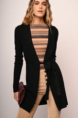 Cardigan lungo a portafoglio con cintura