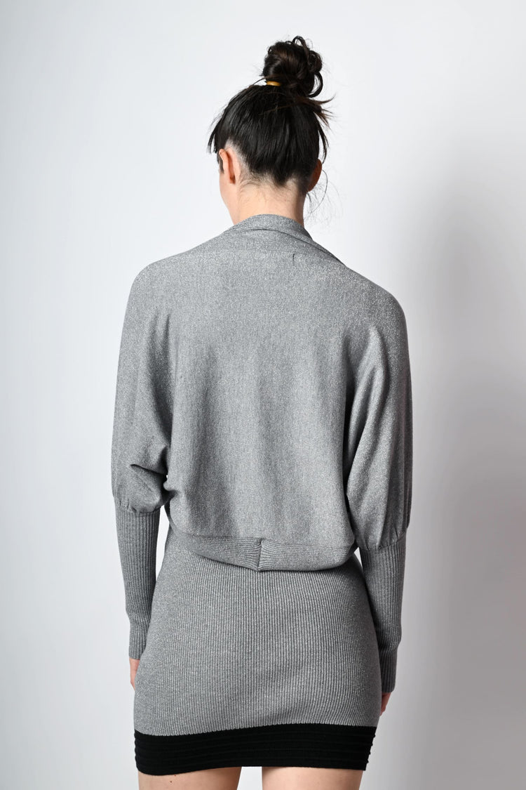 Cardigan arrotondato in maglia lurex