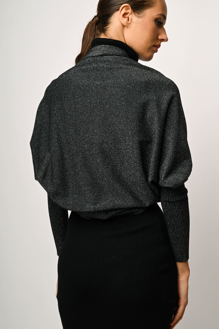 Cardigan arrotondato in maglia lurex