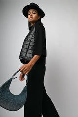Giacca bi-materiale in nylon e maglia