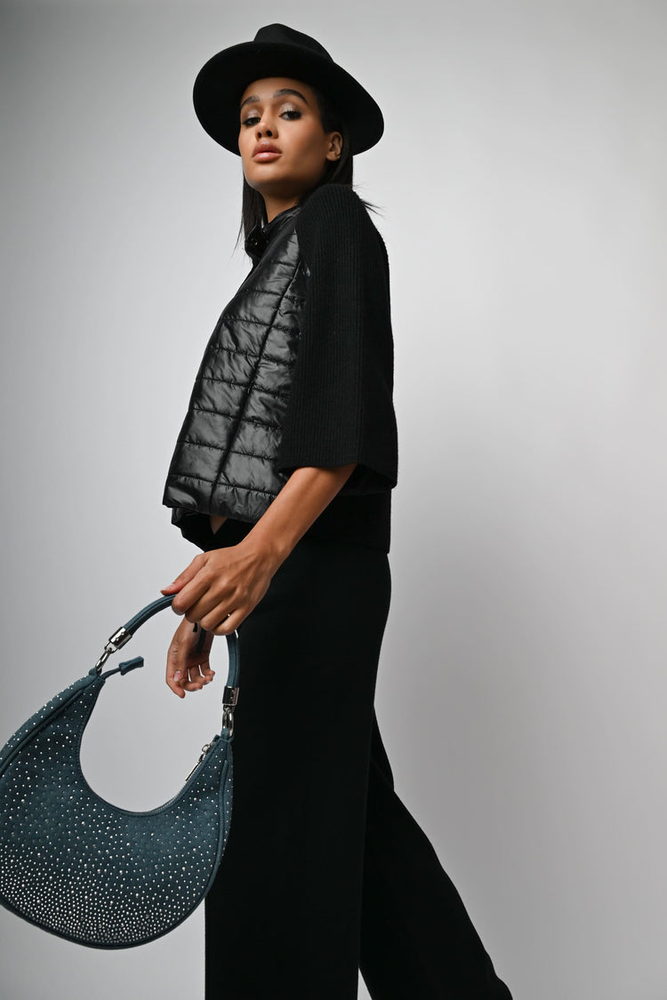 Giacca bi-materiale in nylon e maglia