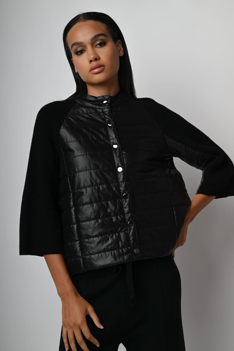 Giacca bi-materiale in nylon e maglia