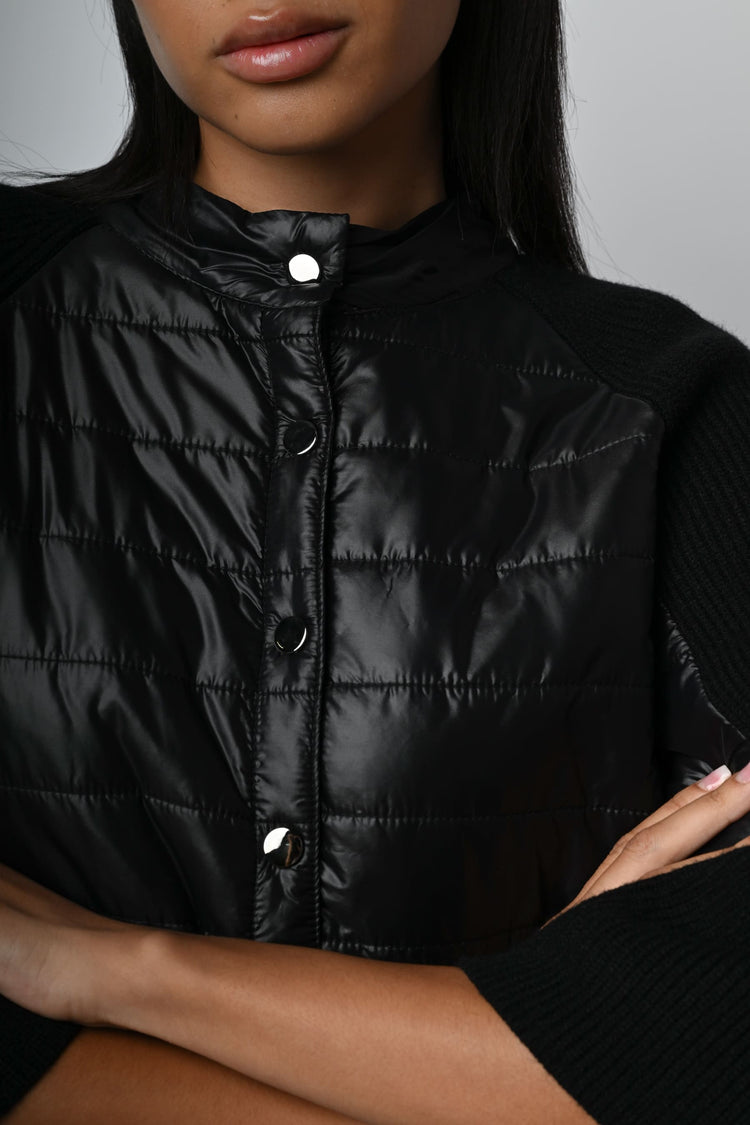 Giacca bi-materiale in nylon e maglia