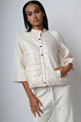 Giacca bi-materiale in nylon e maglia