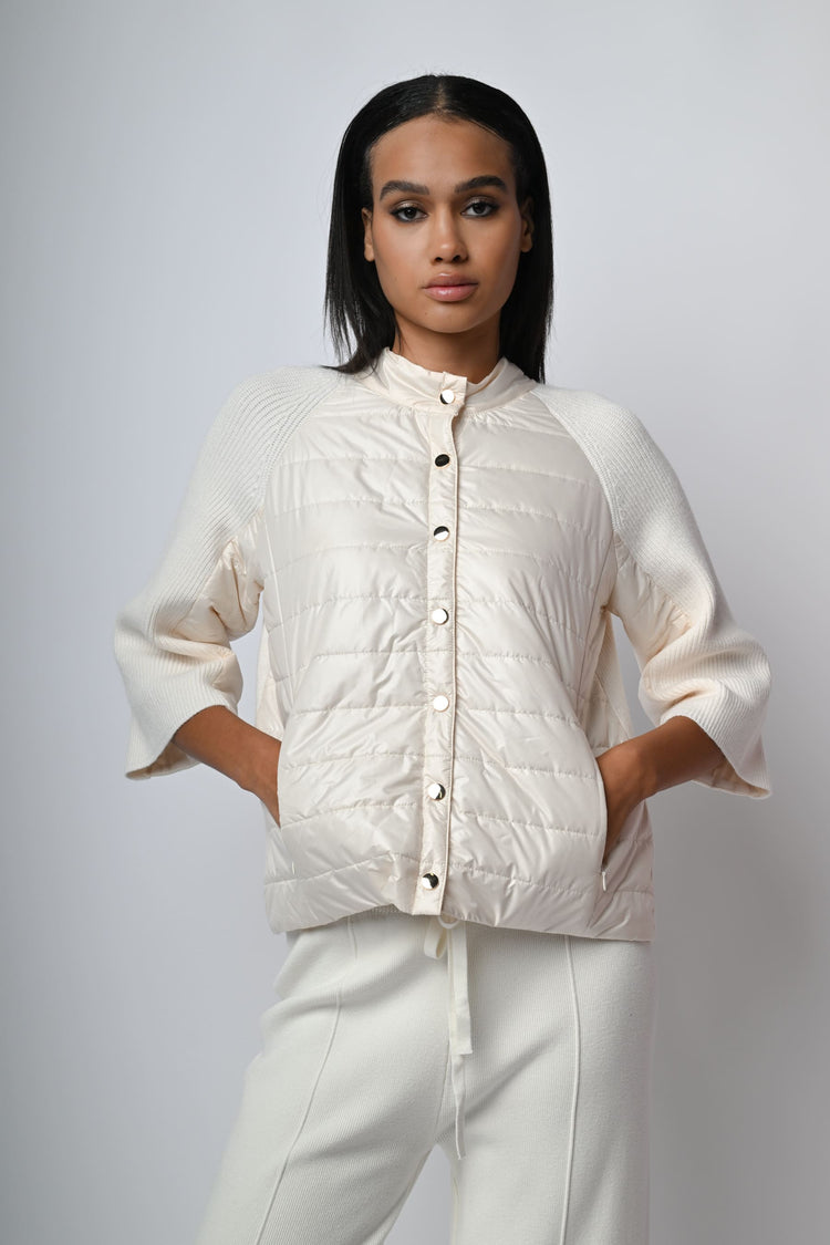 Giacca bi-materiale in nylon e maglia