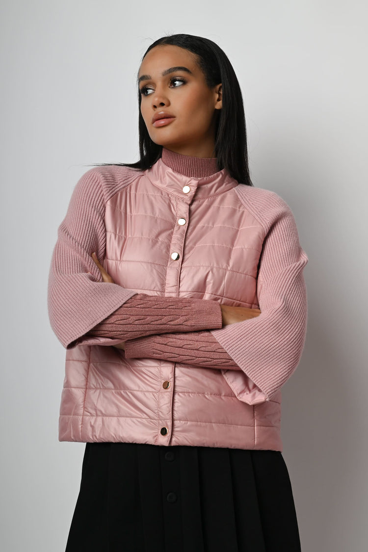 Giacca bi-materiale in nylon e maglia
