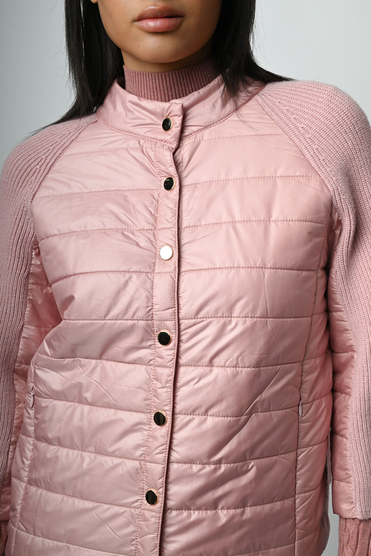 Giacca bi-materiale in nylon e maglia