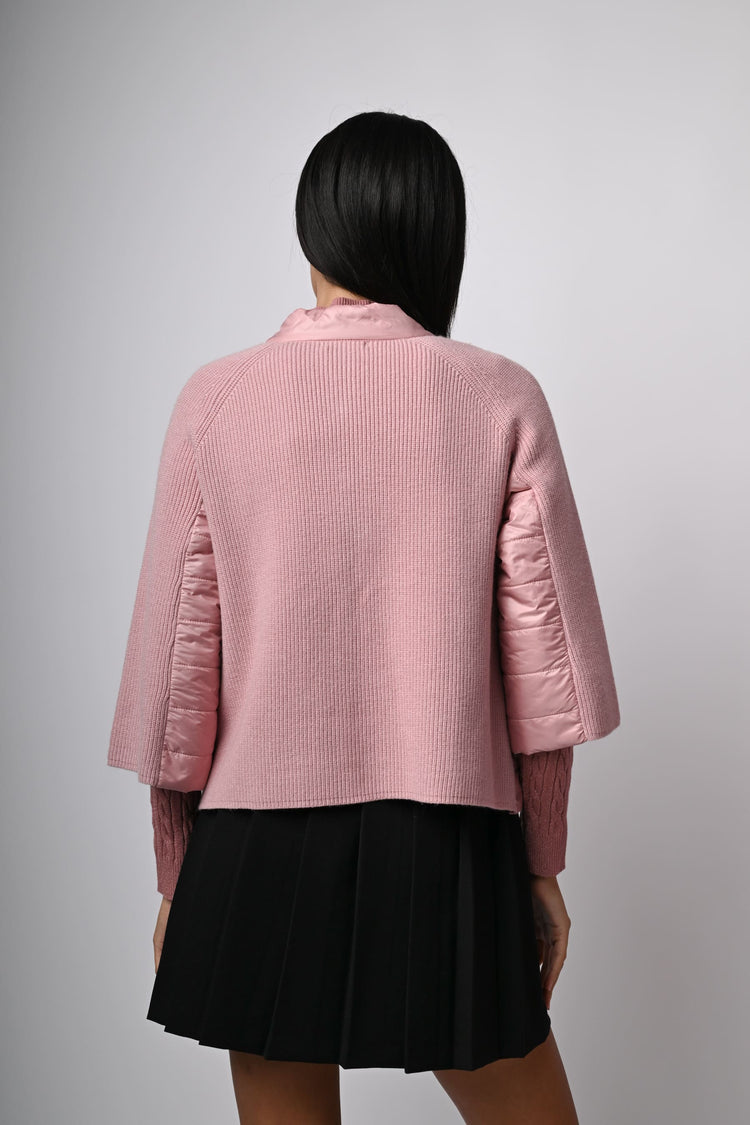 Giacca bi-materiale in nylon e maglia