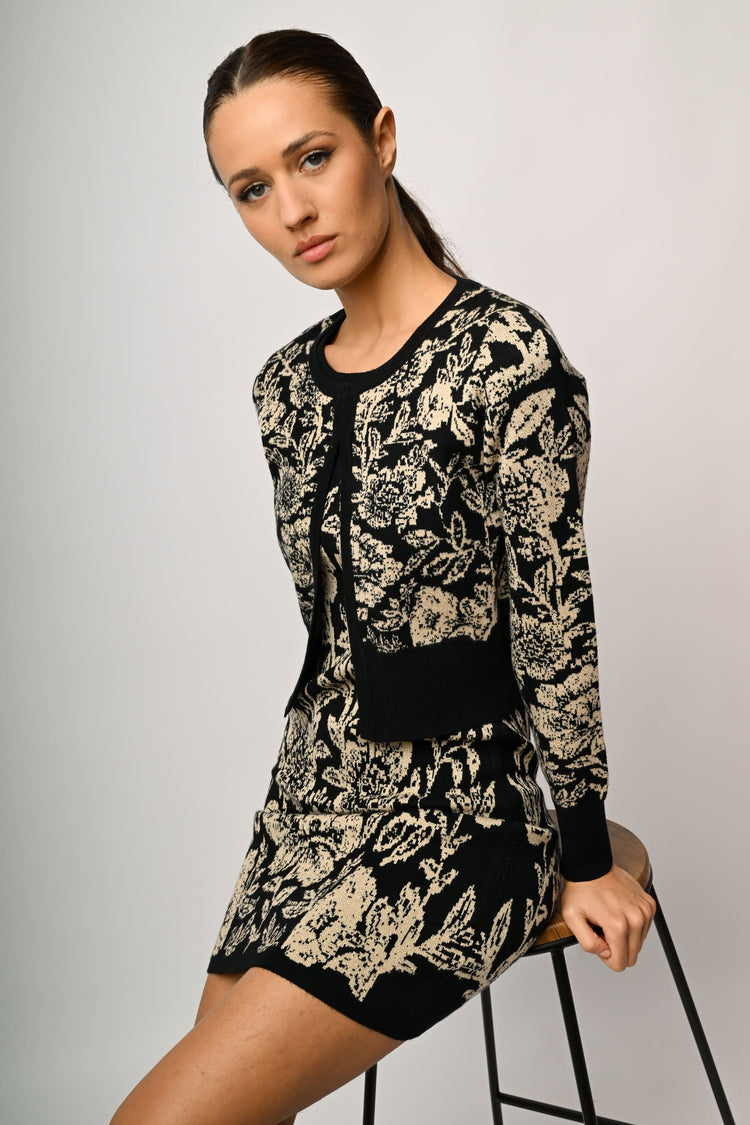 Cardigan crop in jacquard floreale