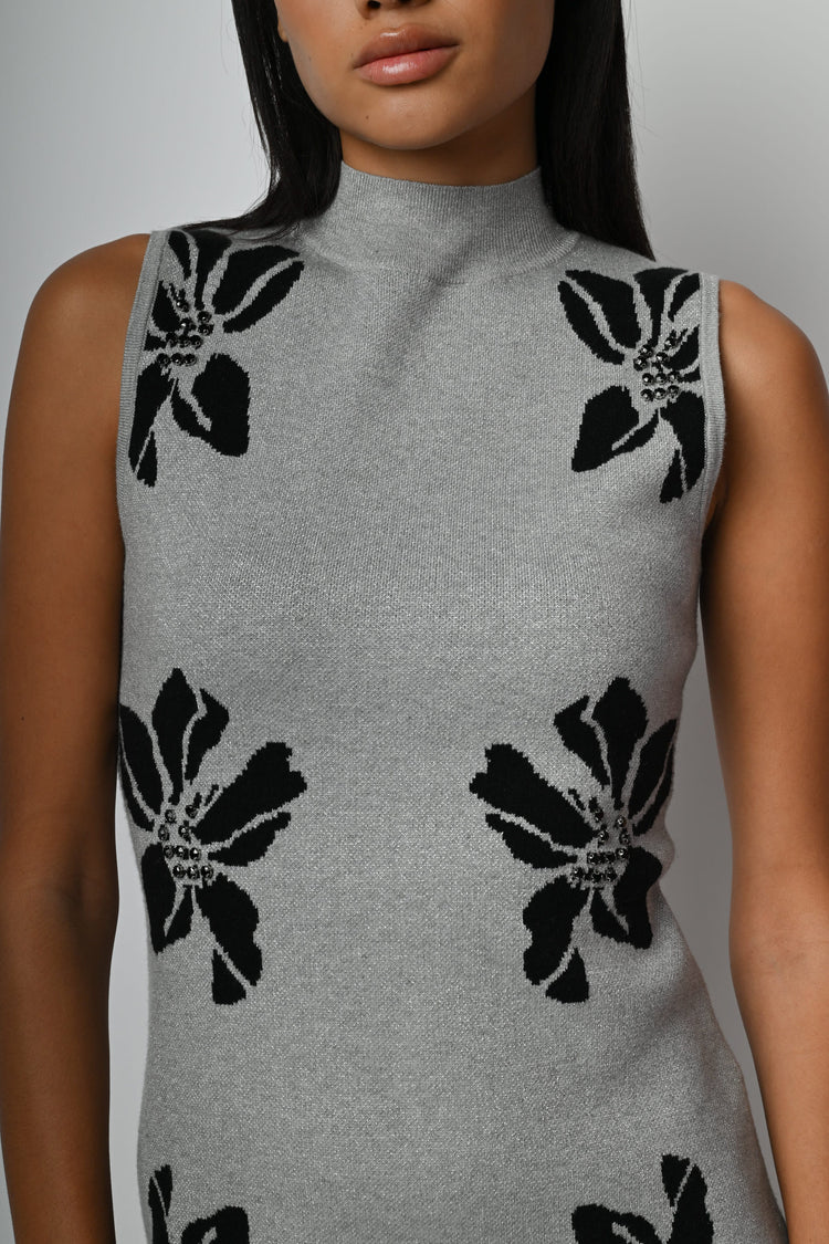 Mini abito in maglia jacquard a fiori