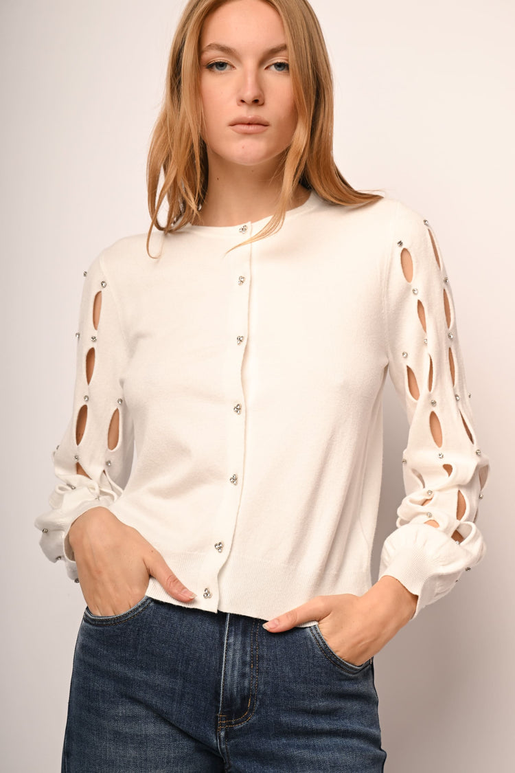 Cardigan con cut-outs e strass