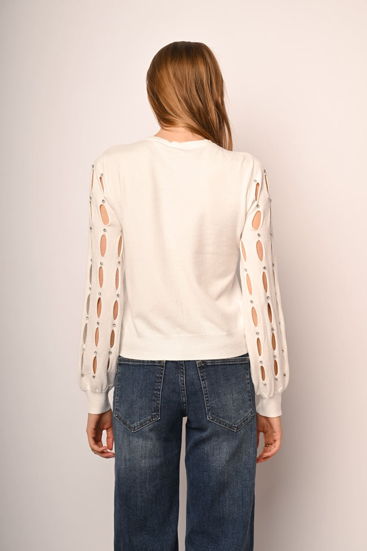 Cardigan con cut-outs e strass