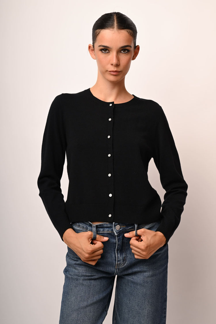 Cardigan con bottoni strass