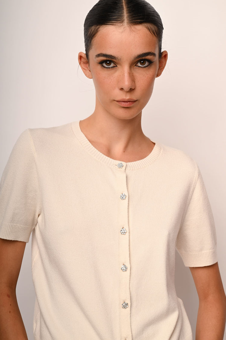 Cardigan a maniche corte con bottoni gioiello