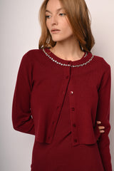 Cardigan con scollo profilato in strass