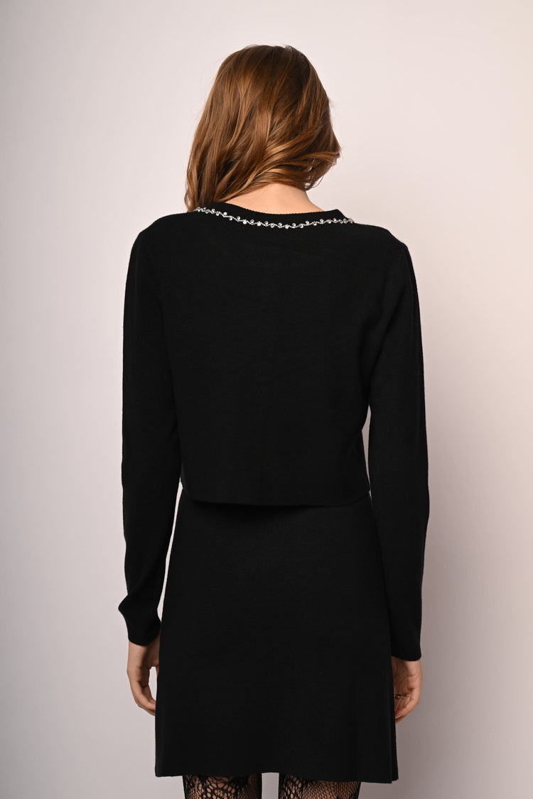 Cardigan con scollo profilato in strass
