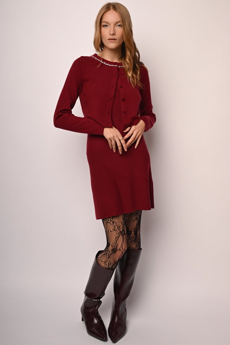Abito a tubino in maglia con profilo strass