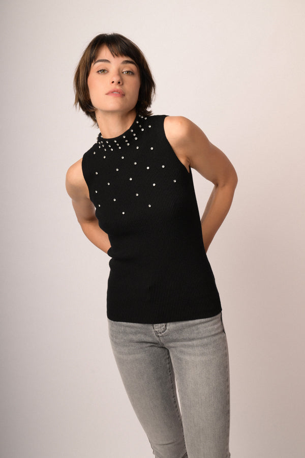 Maglia smanicata con strass