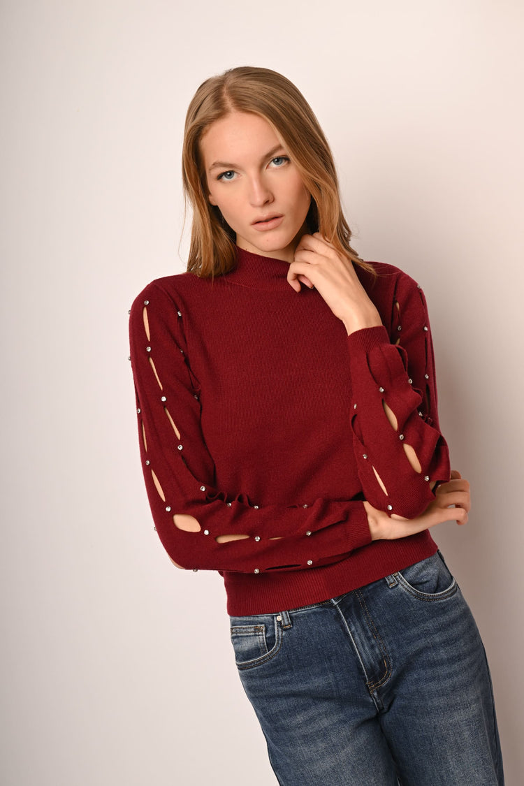 Lupetto con cut-outs e strass