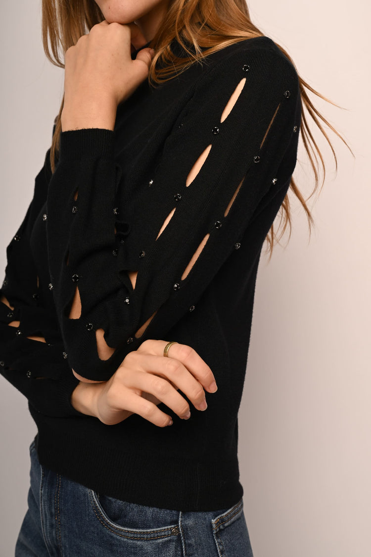 Lupetto con cut-outs e strass