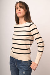Pull in maglia lurex a righe avorio/nero
