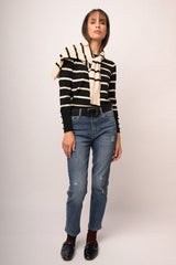 Pull in maglia lurex a righe nero/avorio