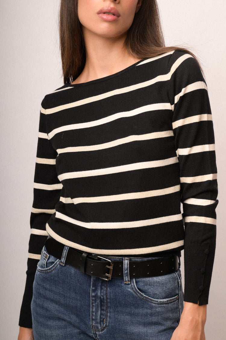 Pull in maglia lurex a righe nero/avorio