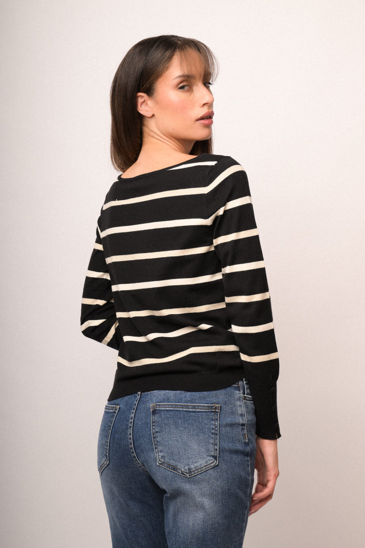 Pull in maglia lurex a righe nero/avorio