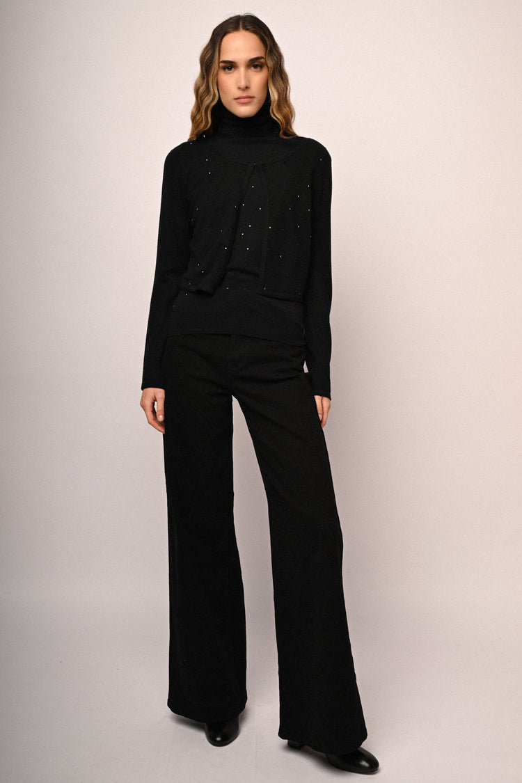 Cardigan crop con decorazione strass