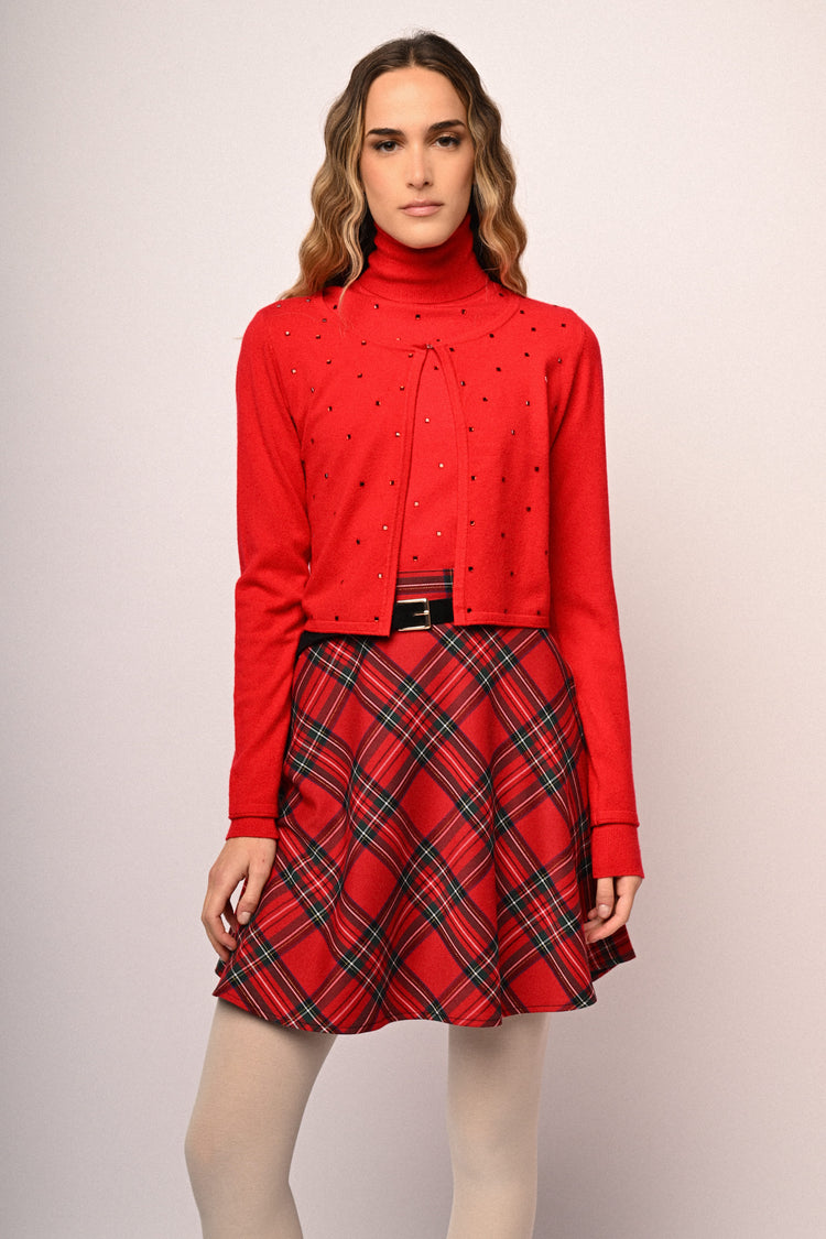 Cardigan crop con decorazione strass