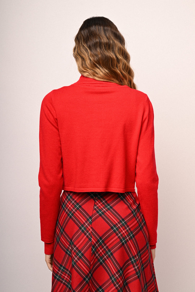 Cardigan crop con decorazione strass