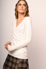 Pull incrociato con decorazione strass
